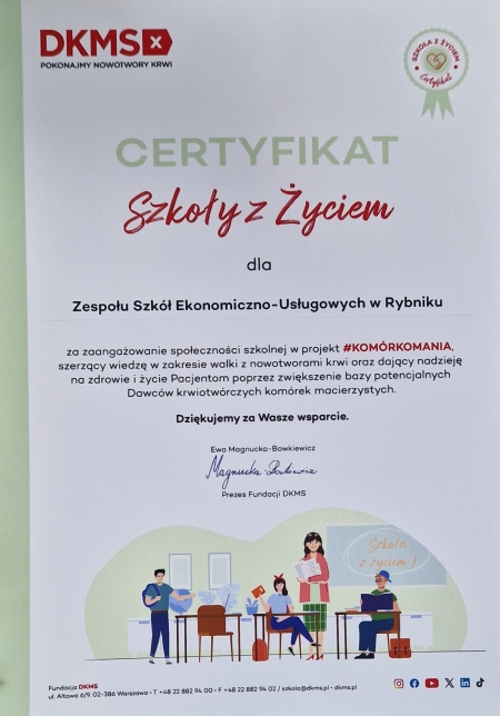 Nasza szkoła z Certyfikatem „Szkoły z Życiem”